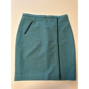 J. Crew The Pencil Skirt Exposed Zipper Wool Blend Heathered Teal Blue Women's 8